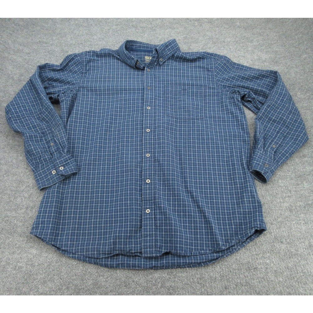 Gravel Gear‎ Mens Button Down Relaxed Navy Blue Grid Work Shirt XXL